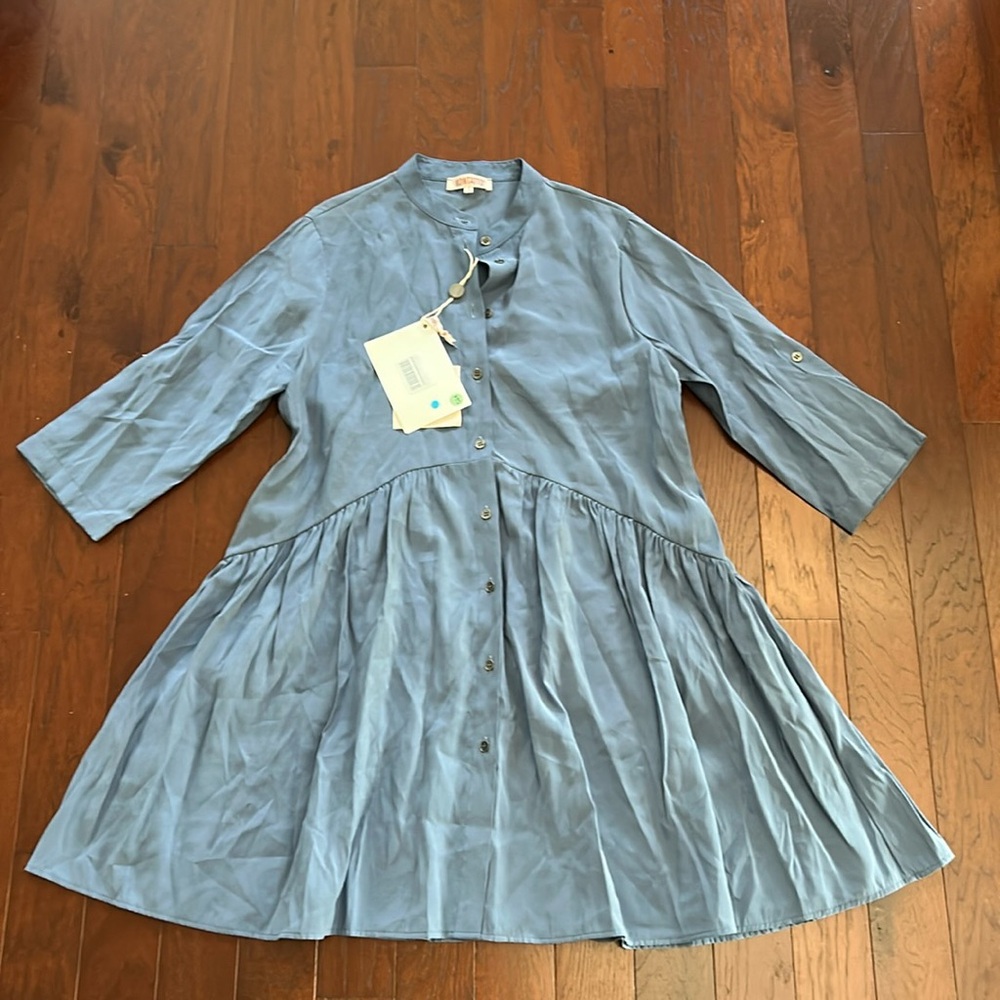 Kontatto Made In Italy NWT Blue Button Down Dress Knee Length Size S - Picture 3 of 8